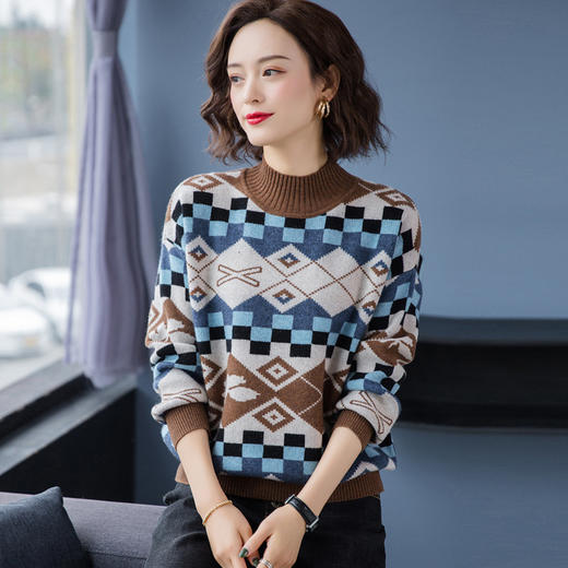 FCY-MYN1939冬季新款宽松时尚潮流百搭款套头半高领毛衣外套 商品图1