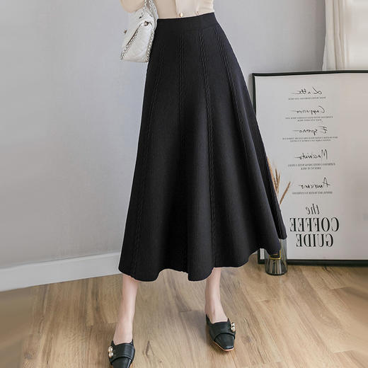 加厚半身裙针织女秋冬高腰纯色中长款伞裙大摆毛线裙子 商品图2