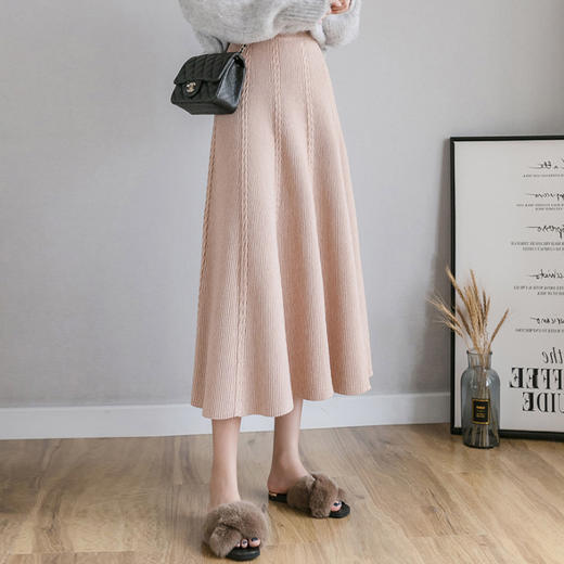 加厚半身裙针织女秋冬高腰纯色中长款伞裙大摆毛线裙子 商品图7