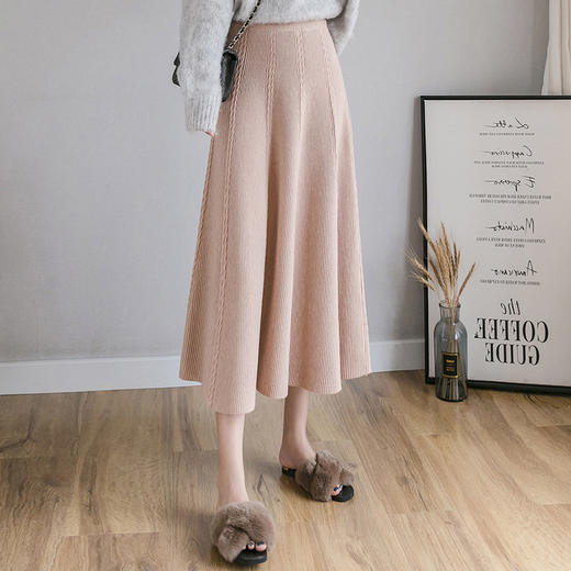 加厚半身裙针织女秋冬高腰纯色中长款伞裙大摆毛线裙子 商品图3