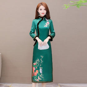 WE WX04 印花加厚保暖气质改良版旗袍裙女2019冬新款复古中国风典雅连衣裙