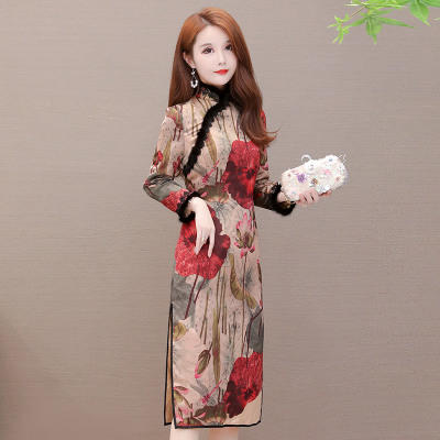 WE WX03 印花加厚保暖气质改良版旗袍裙女2019冬新款复古中国风 商品图0