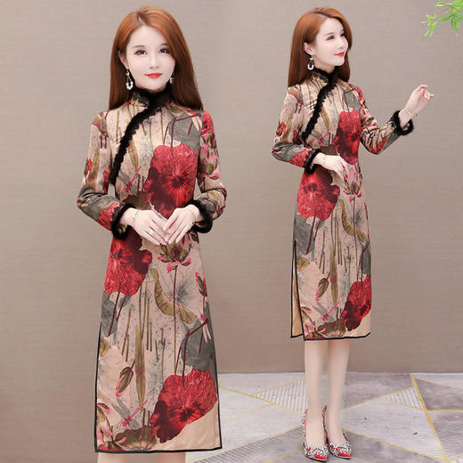 YWE OS-WX03印花加厚保暖气质改良版旗袍裙 商品图0