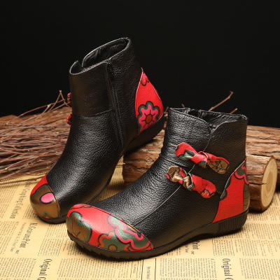 MLD8031秋冬新款复古民族风平底真皮蝴蝶结短筒 商品图1