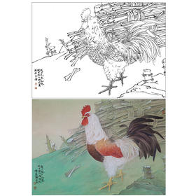 工笔动物白描底稿-郑路迅作品十二生肖-鸡-斗方小品册页-LX10