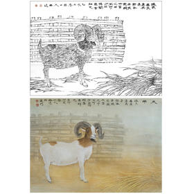工笔动物白描底稿-郑路迅作品十二生肖-羊-斗方小品册页-LX08