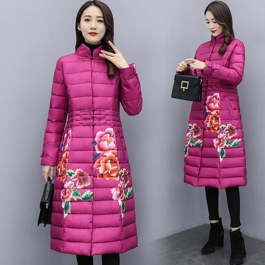 CQ-SYG925收腰显瘦长款立领盘扣印花棉服 商品图1