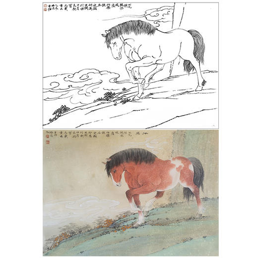 工笔动物白描底稿-郑路迅作品十二生肖-马-斗方小品册页-LX07 商品图0