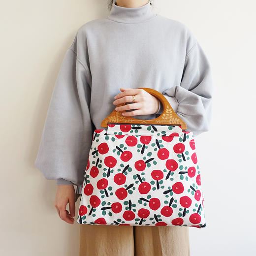 HUGOJIRO木柄手提包插画小花朵红 商品图1