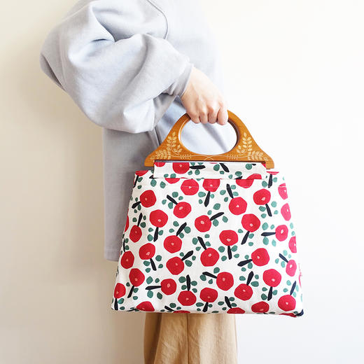 HUGOJIRO木柄手提包插画小花朵红 商品图3