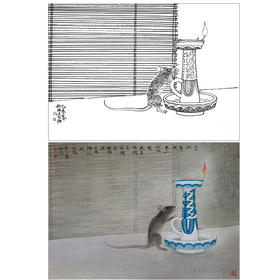 工笔动物白描底稿-郑路迅作品十二生肖-鼠-斗方小品册页-LX01