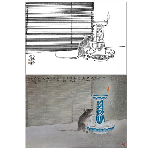 工笔动物白描底稿郑路迅作品十二生肖鼠斗方小品册页lx01