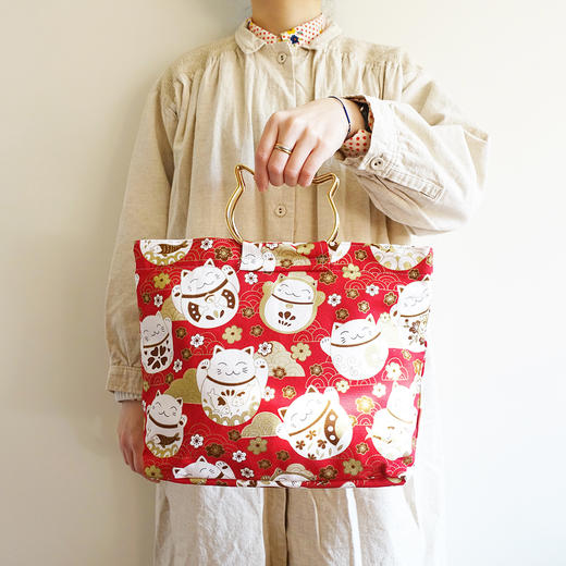 HUJI祤集猫头柄手提包风の花金扇招财猫 商品图0