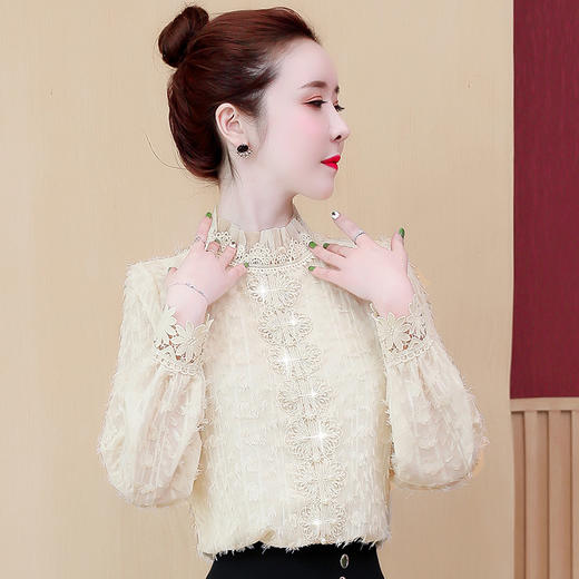 AHM-lgr1713秋冬新款加绒加厚蕾丝雪纺打底衫 商品图3