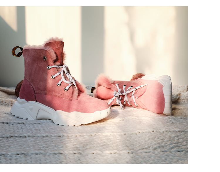 2021新款时尚delΙugg机车雪地靴女短筒皮毛一体加绒厚底防滑棉靴