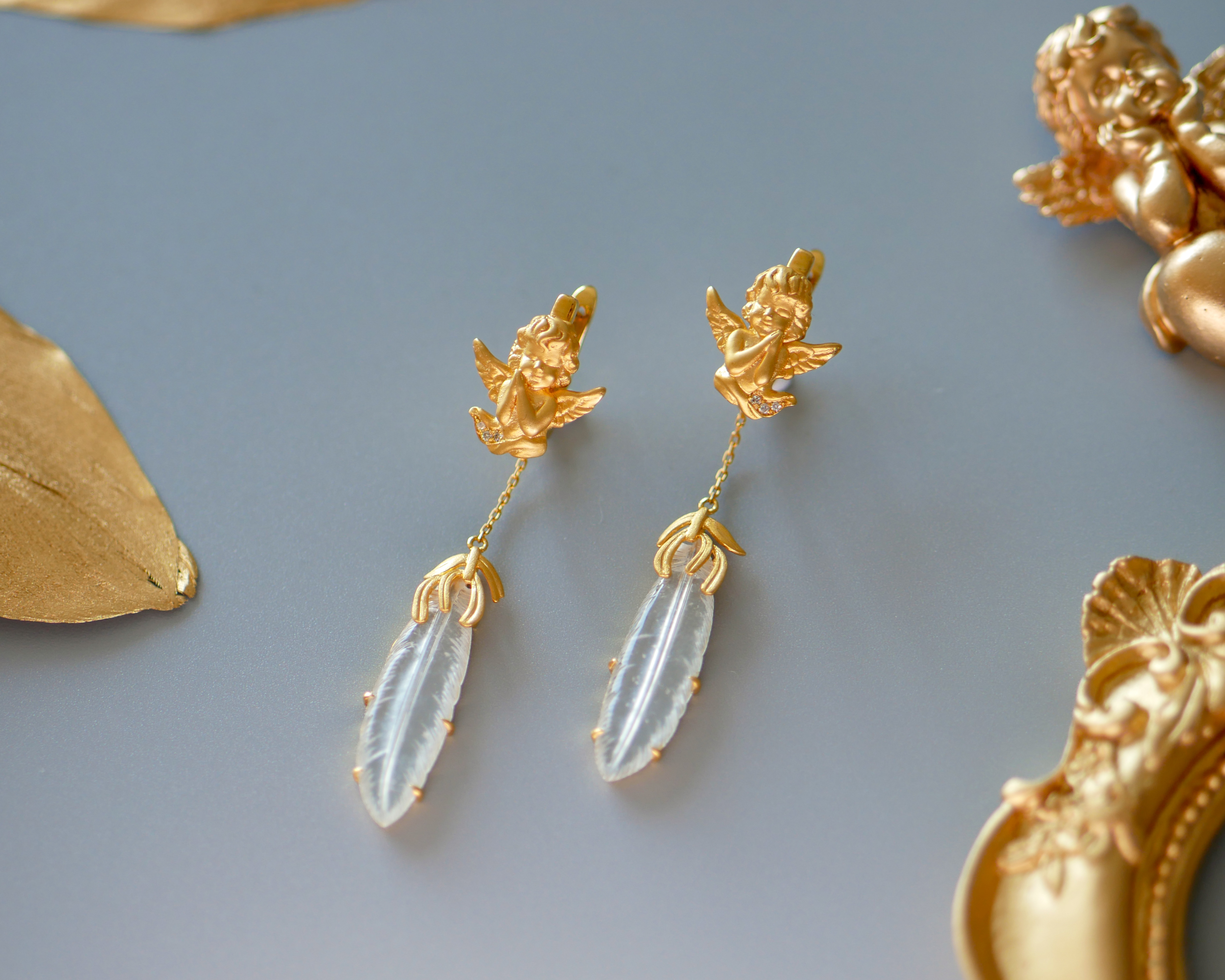 「天使的祈祷」天使白翡耳坠【定制款】