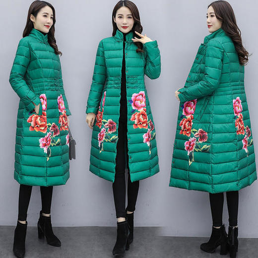 CQ-SYG925收腰显瘦长款立领盘扣印花棉服 商品图3