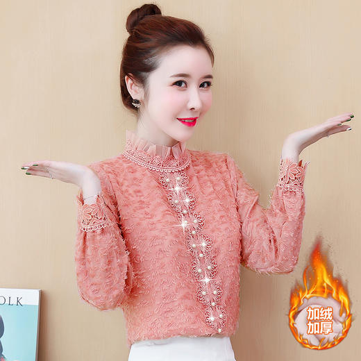 AHM-lgr1713秋冬新款加绒加厚蕾丝雪纺打底衫 商品图0
