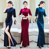 AHM 1181  2020春季金丝绒改良旗袍连衣裙高档礼仪走秀 商品缩略图4