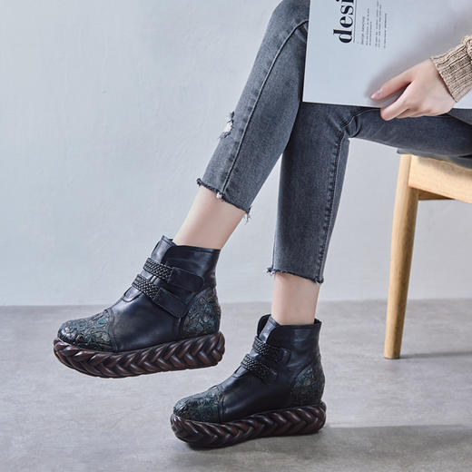 SM-2690秋冬新款民族风真牛皮印花时尚编制鞋 商品图2