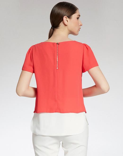 西瓜红纯色拼接百搭女上衣14607atz151