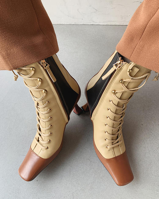 5折 土耳其 女士 方头牛皮吸烟靴 复古百搭出街不撞款噢 BZ736 商品图1