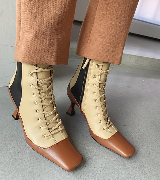 5折 土耳其 女士 方头牛皮吸烟靴 复古百搭出街不撞款噢 BZ736 商品图0