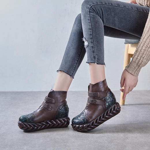 SM-2690秋冬新款民族风真牛皮印花时尚编制鞋 商品图3