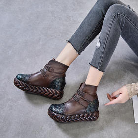 SM-2690秋冬新款民族风真牛皮印花时尚编制鞋