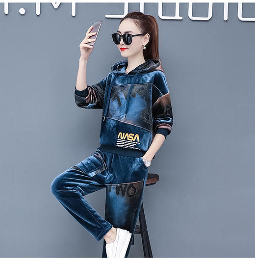 HPS-719秋冬新款时尚休闲运动服卫衣加绒加厚两件套 商品图3