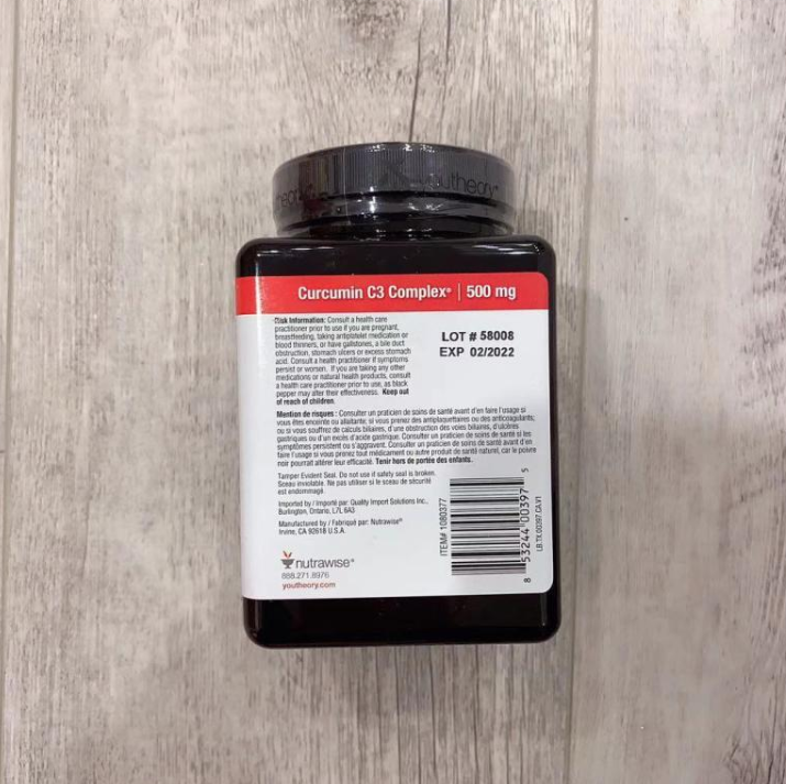 特价！YOUTHEORY C3强效姜黄素胶囊 （120粒/瓶）温哥华直邮