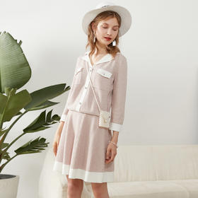 欧芮儿秋装新品两件套V领九分袖外套+半身裙时尚小香风套装