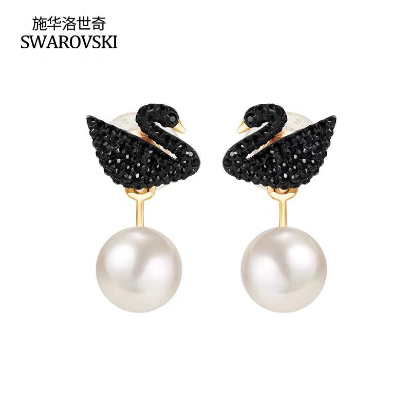 施家黑天鹅珍珠耳钉耳环水晶耳坠
