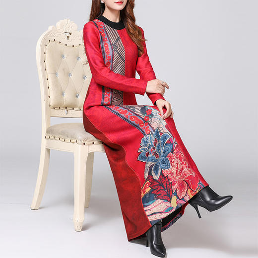 YB-19D28秋冬新款大码女装阔太太洋气高贵长裙 商品图0