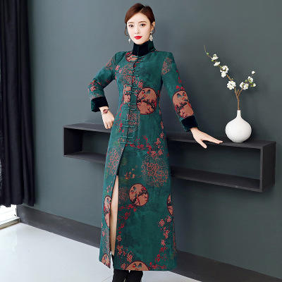 AHM 9083 新式旗袍式夹棉中国民族风女装加厚冬裙【正品】 商品图3