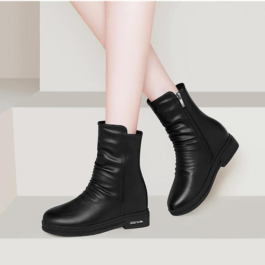 GBL-104GX9冬季新款软皮中筒靴子加绒平底短靴 商品图1