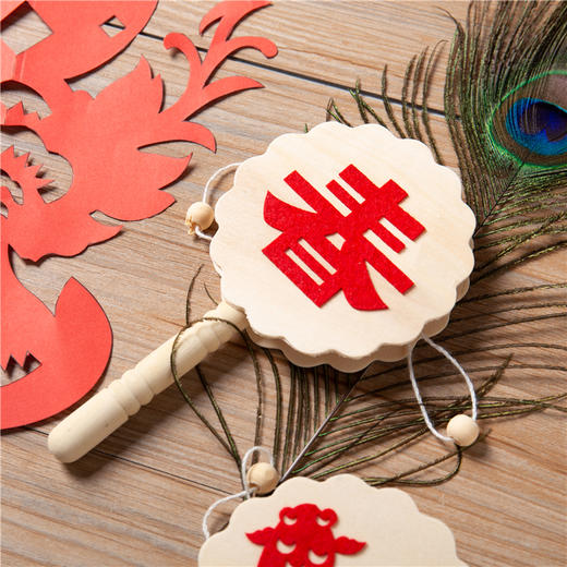 美可diy 新年diy手工木色拨浪鼓唐装幼儿园春节手工diy材料包 商品图2