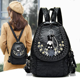 PDD-印花女士背包双肩包韩版休闲百搭软皮斜挎两用胸包