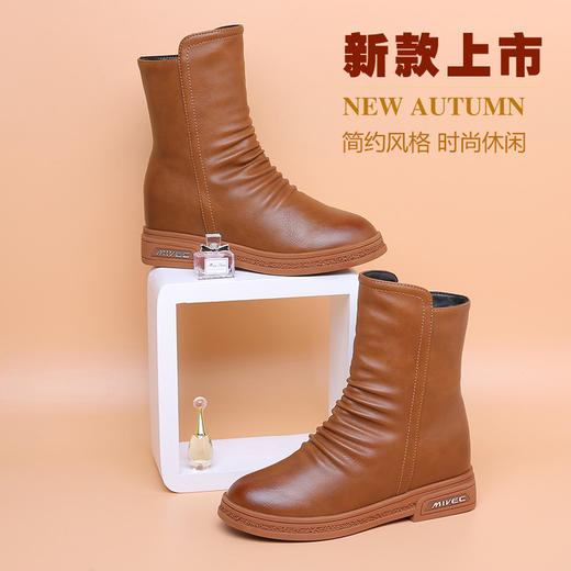 GBL-104GX9冬季新款软皮中筒靴子加绒平底短靴 商品图3
