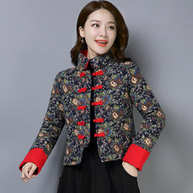 F 0105 秋冬新款民族风复古文艺盘扣上衣 加厚碎花棉衣