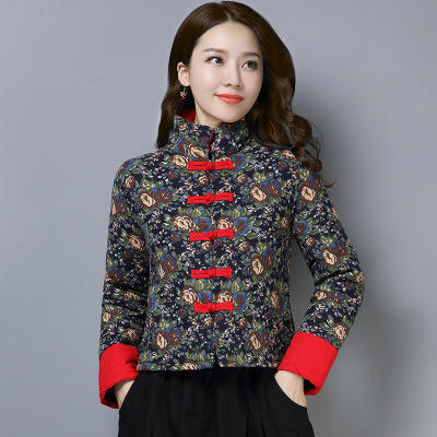 F 0105 秋冬新款民族风复古文艺盘扣上衣 加厚碎花棉衣 商品图3