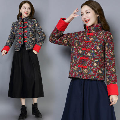 F 0105 秋冬新款民族风复古文艺盘扣上衣 加厚碎花棉衣 商品图2