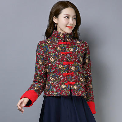F 0105 秋冬新款民族风复古文艺盘扣上衣 加厚碎花棉衣 商品图1