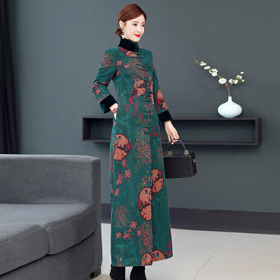 AHM 9083 新式旗袍式夹棉中国民族风女装加厚冬裙【正品】 商品图1