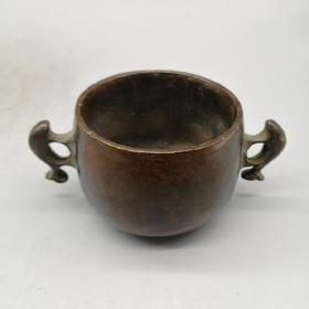 双耳老铜包浆铜香炉