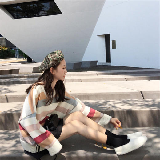 韩国东大门女装肉完ROUWANBABY乖巧少女feel网红同款软妹温暖套头彩虹毛衣亚马逊JPY带授权招加盟代理 商品图4