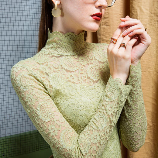 YF-F20193075秋冬新款弹力蕾丝打底衫 商品图0