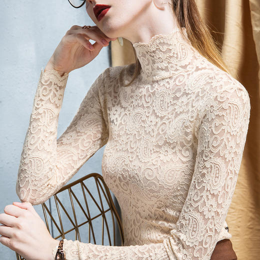 YF-F20193075秋冬新款弹力蕾丝打底衫 商品图2