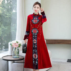 F-2062刺绣金丝绒棉服棉衣高端大气旗袍立领绣花外套