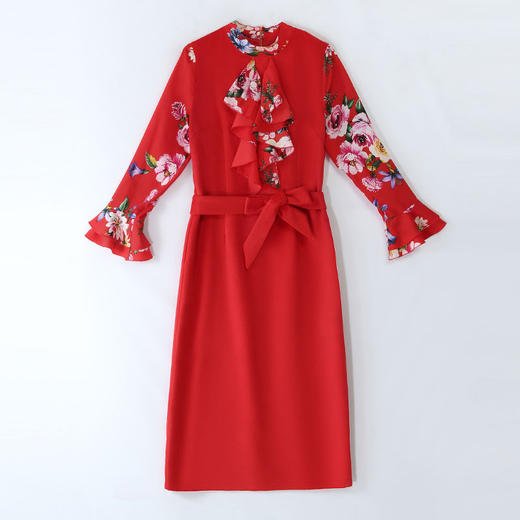 CQ-OKYZ1803冬季中长款单件百搭时尚气质荷叶袖连衣裙 商品图4